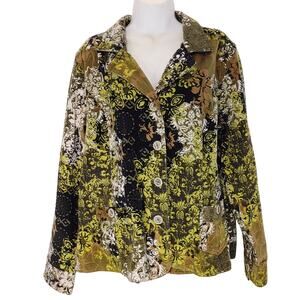 Christopher & Banks Paisley Corduroy Blazer Jacket Floral Green Multi Womens L